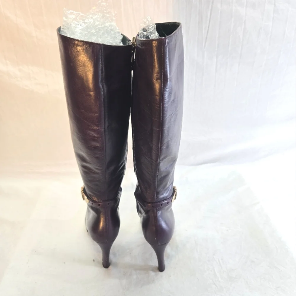 Vintage Gucci Women’s Size 7.5 Long Leather Purple Heels Boots - Picture 8 of 15